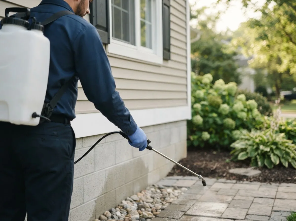 Pest control technician inspecting a home in Vermillion, KS
